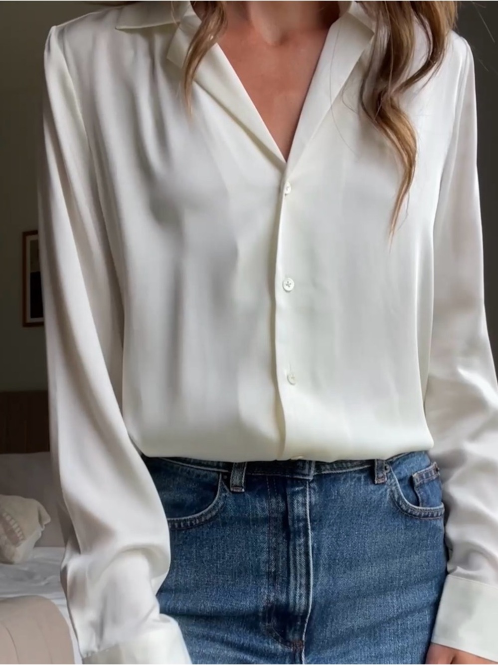 Quince Cream Silk Button-Front Blouse